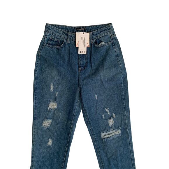 Boohoo Women's Size 4 Tall Distressed Mom Denim Jean Brand New - Picture 11 of 16
